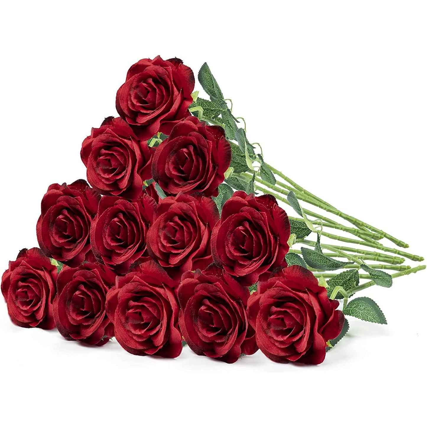 Mocoosy 12PCS Artificial Roses Fake Flowers for Decoration, Dark Red Roses Single Stem Artificial Flowers Silk Roses Flowers Bouquet for Wedding Flower Arrangment Centerpiece Party Home Table Decor