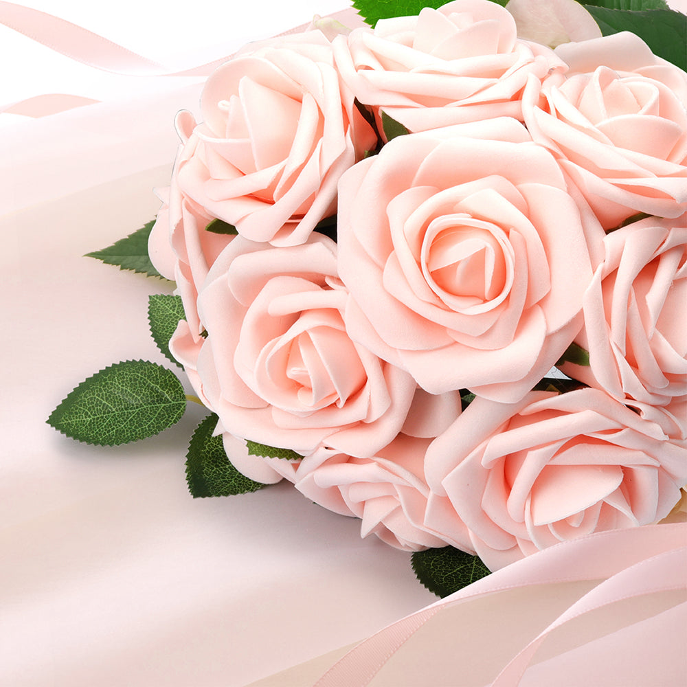 Mocoosy 50Pcs Rose Artificial Flowers, Blush Pink Roses for Decoration, Real Touch Foam Fake Roses Bulk with Stems DIY Wedding Bouquet Centerpiece Floral Arrangement Mothers Day Party Home Table Decor