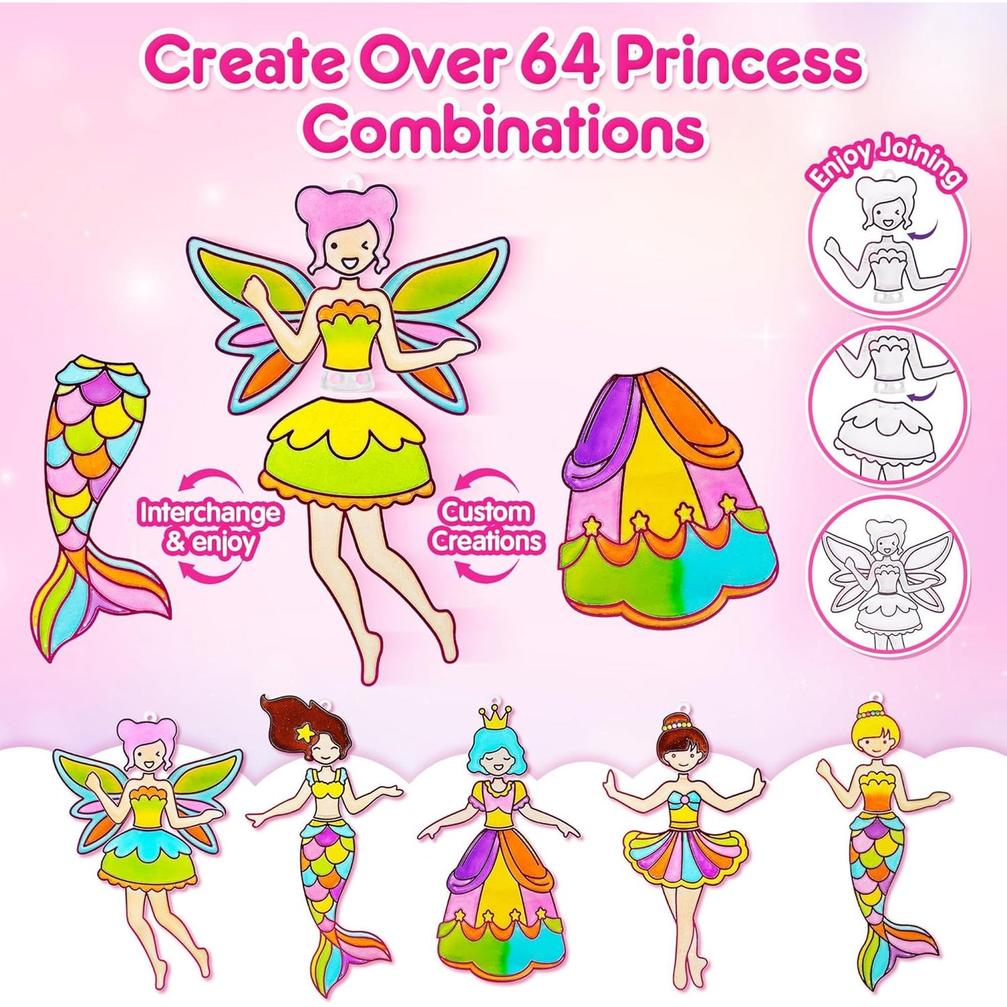 Mocoosy Princess Window Art Kit for Kids, DIY Suncatcher Art and Craft for Kids Ages 4-6-8, Stained Glass Window Art Painting Set for Girls, Unicorn Toys Birthday Gift 5 6 7 8 9 Years Old