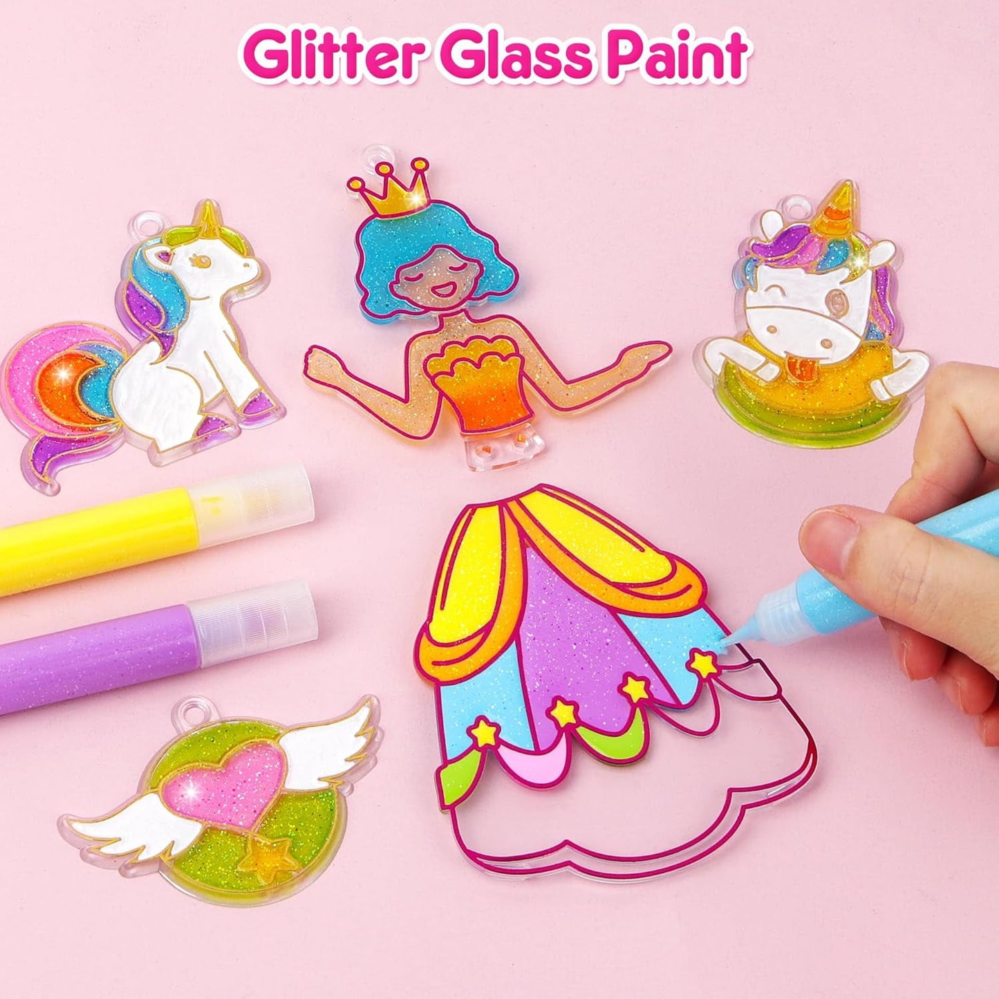 Mocoosy Princess Window Art Kit for Kids, DIY Suncatcher Art and Craft for Kids Ages 4-6-8, Stained Glass Window Art Painting Set for Girls, Unicorn Toys Birthday Gift 5 6 7 8 9 Years Old
