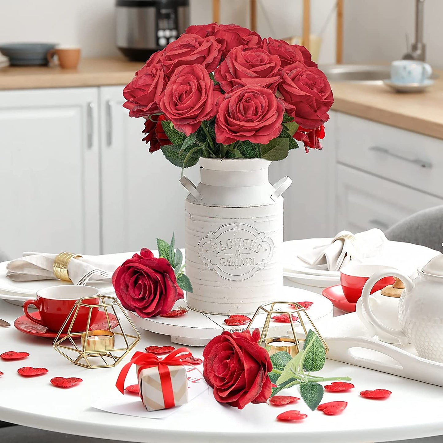 Mocoosy 12PCS Artificial Roses Fake Flowers for Decoration, Dark Red Roses Single Stem Artificial Flowers Silk Roses Flowers Bouquet for Wedding Flower Arrangment Centerpiece Party Home Table Decor