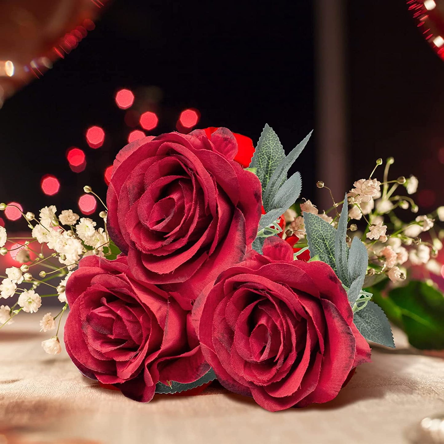 Mocoosy 12PCS Artificial Roses Fake Flowers for Decoration, Dark Red Roses Single Stem Artificial Flowers Silk Roses Flowers Bouquet for Wedding Flower Arrangment Centerpiece Party Home Table Decor