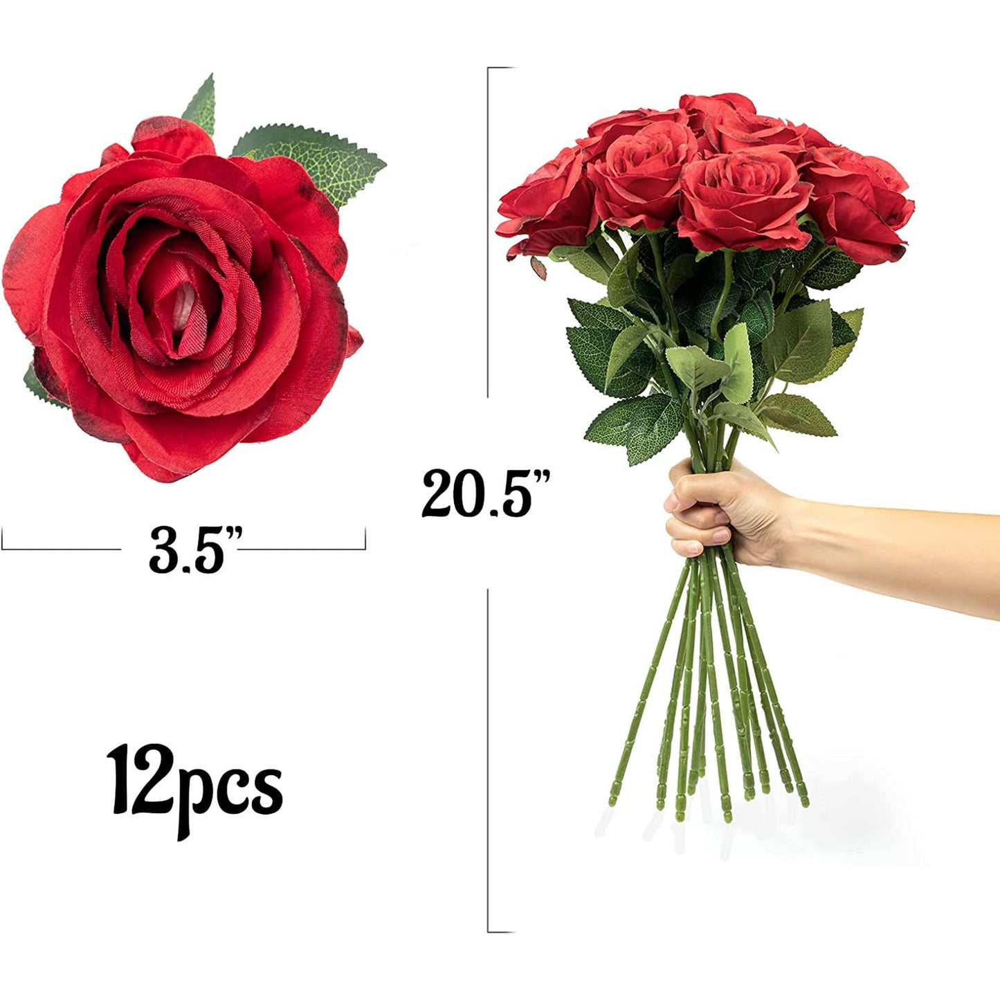 Mocoosy 12PCS Artificial Roses Fake Flowers for Decoration, Dark Red Roses Single Stem Artificial Flowers Silk Roses Flowers Bouquet for Wedding Flower Arrangment Centerpiece Party Home Table Decor