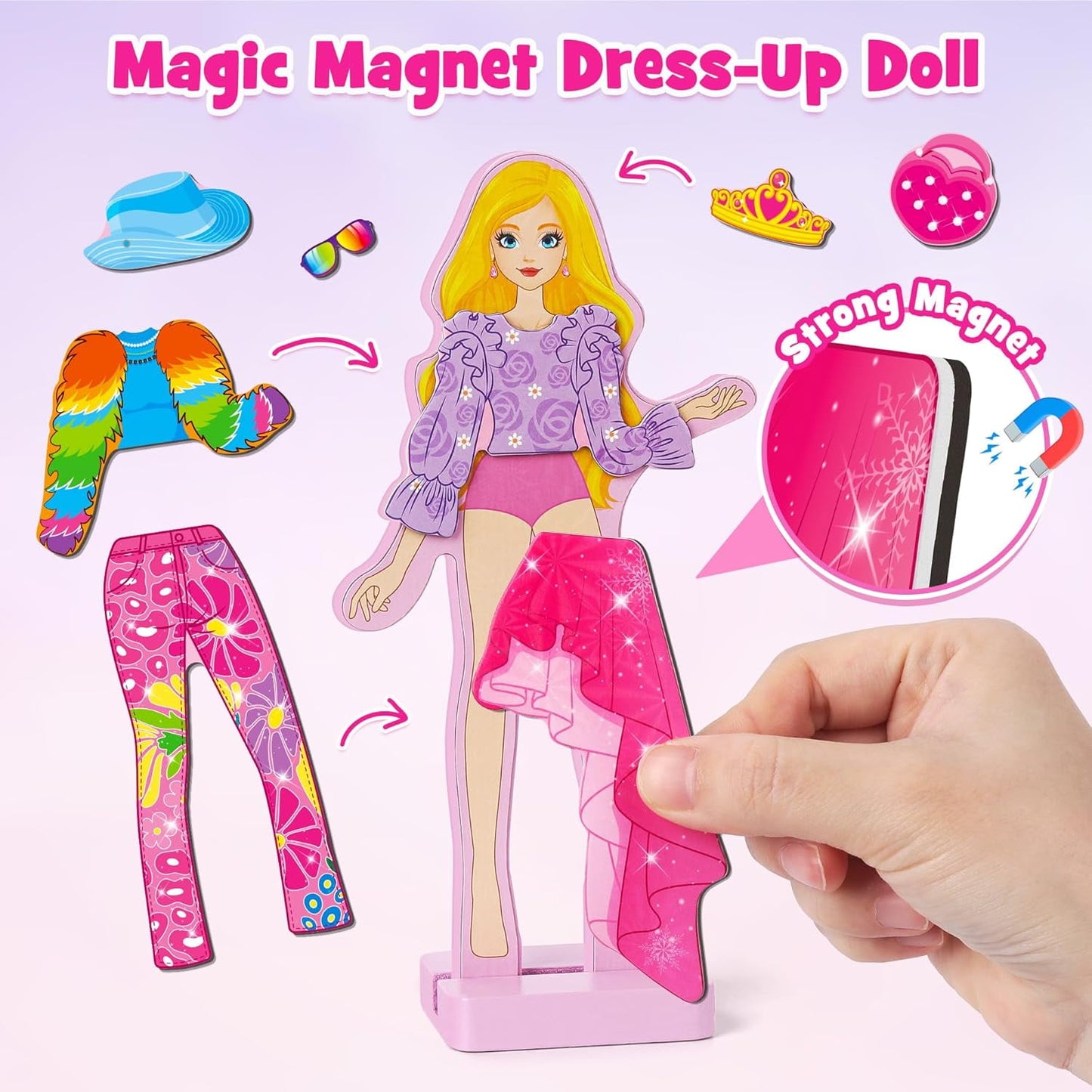 Mocoosy Wooden Magnetic Dress Up Dolls for Girls, 2 Magnet Dolls with Wood Case, Travel Game Airplane Car Road Trip Essential Toy On The Go Activity Set Easter Birthday Gift Girls 3 - 8 Year Old
